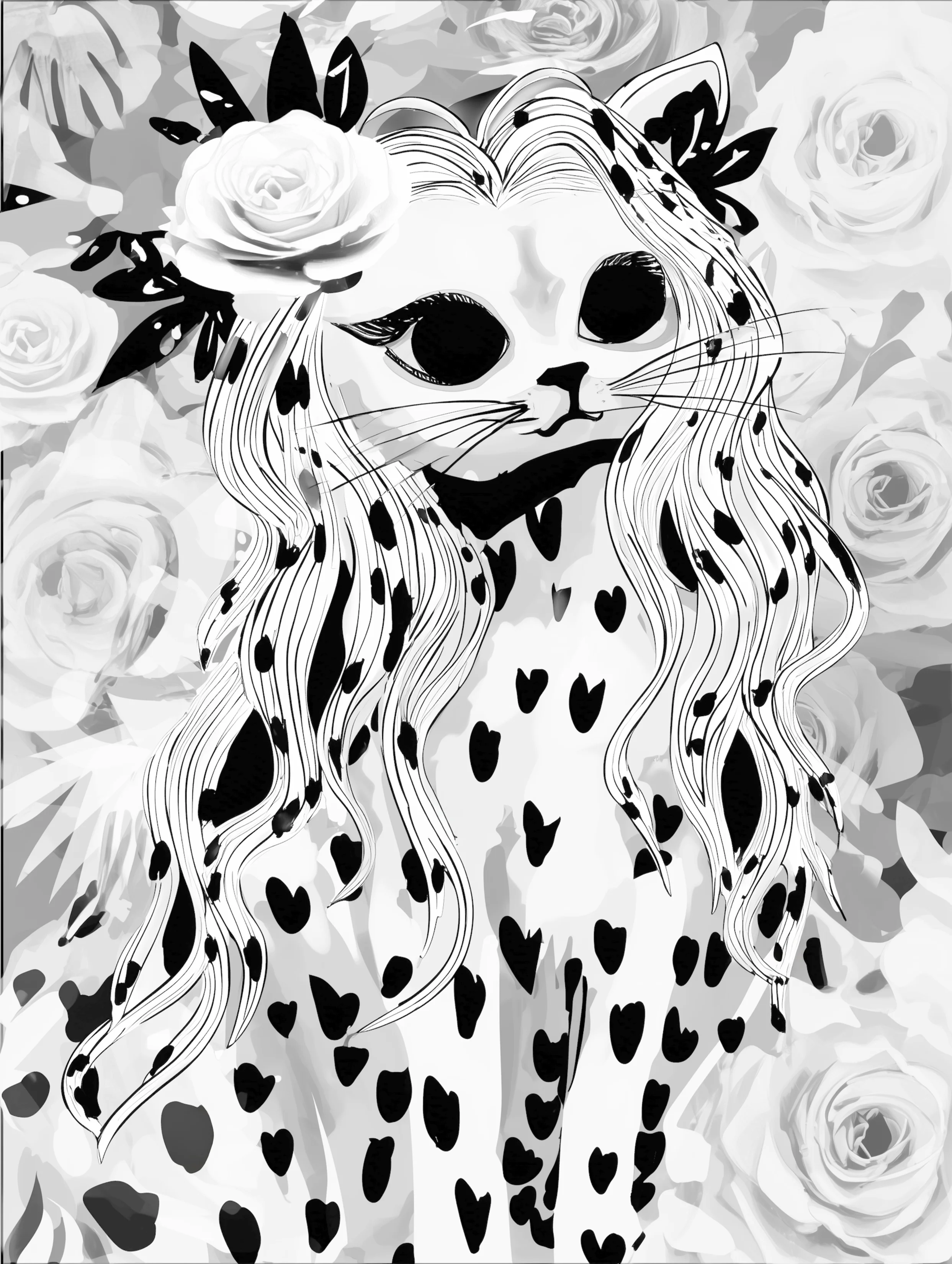Free printable kitten coloring page featuring extra long hair kitten
